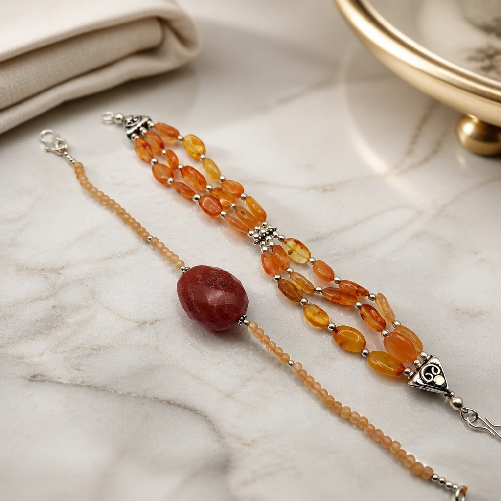 Carnelian Bracelet Set • 2-Piece Multi-Strand & Nugget Stack — Club925 Archive product photograph