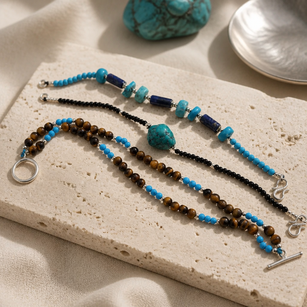 Turquoise Bracelet Set • 3-Piece Mixed Gemstone Stack — Club925 Archive product photograph
