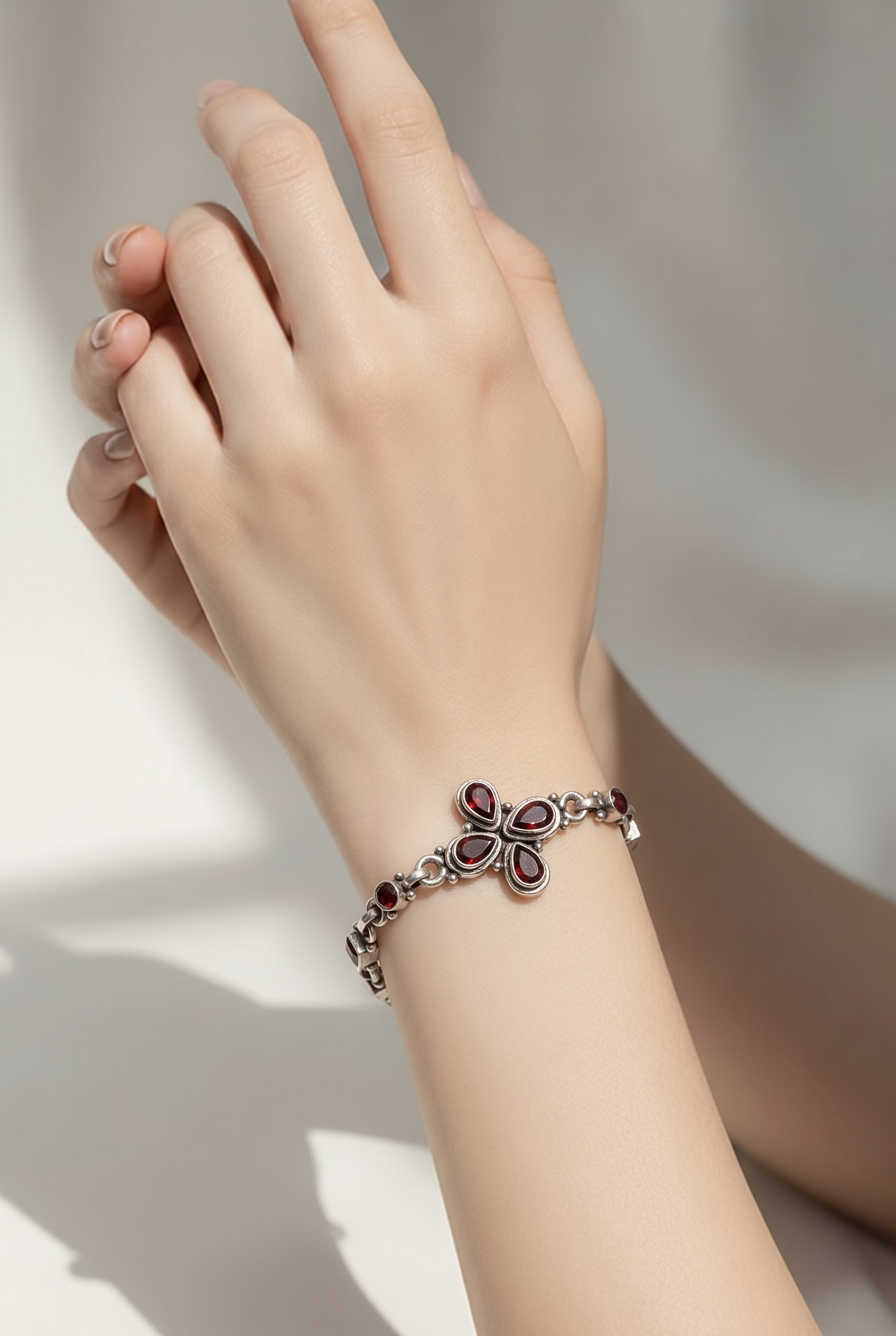 Grunge Garnet Flower/Cross Bracelet — Club925 Archive product photograph