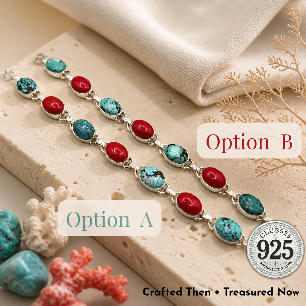 Turquoise & Coral Cab Bracelet — Club925 Archive product photograph