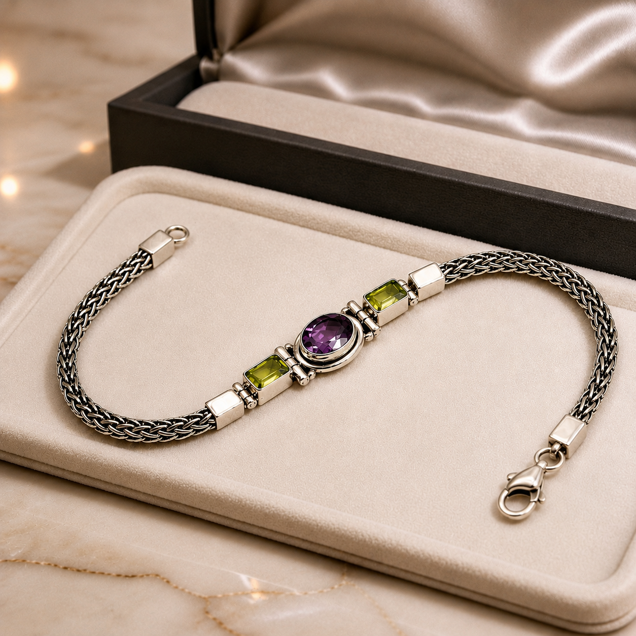 Amethyst / Peridot Wheat/Spiga Bracelet — Club925 Archive product photograph