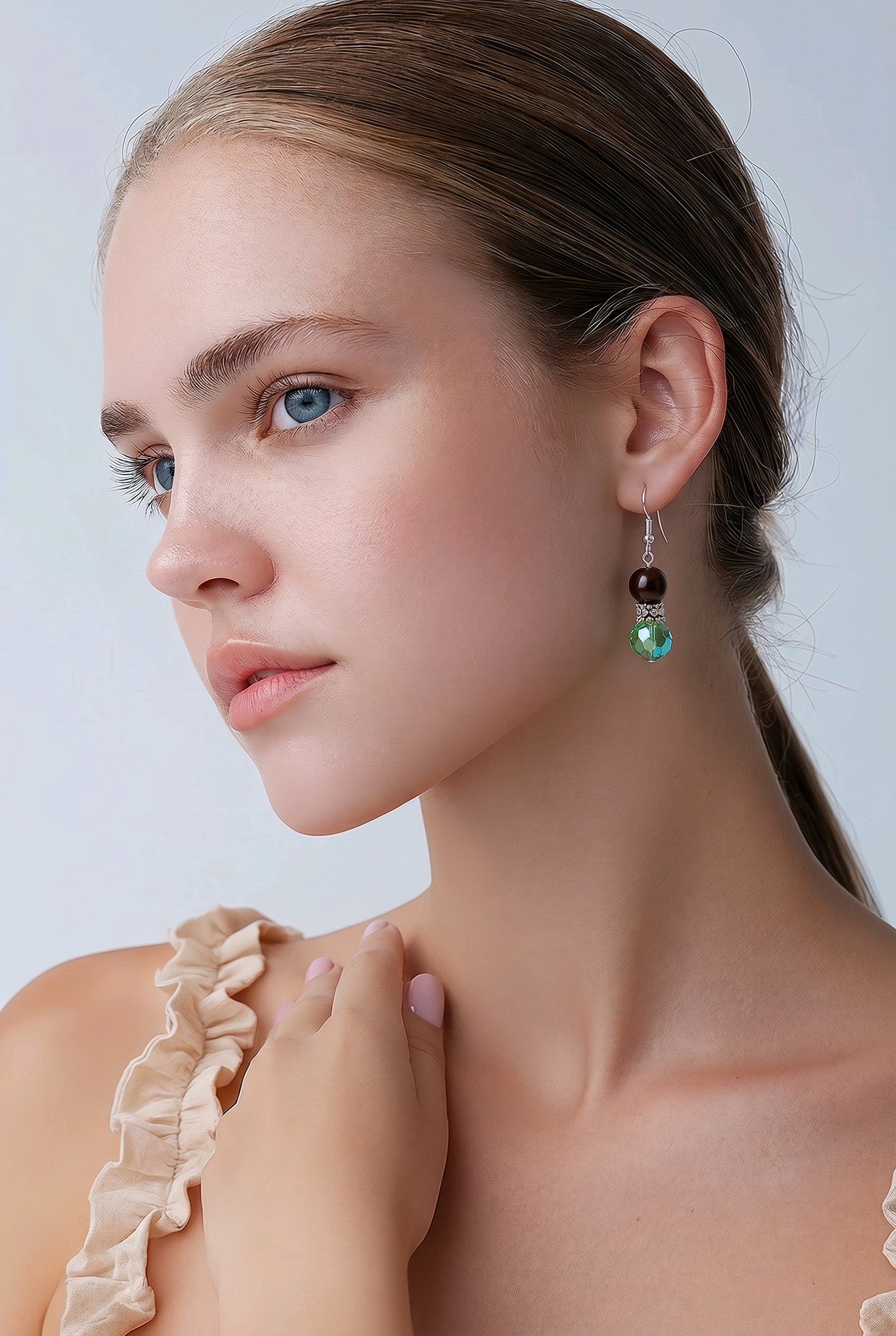 Red Tiger Eye & Green AB Crystal Earrings — Club925 Archive product photograph