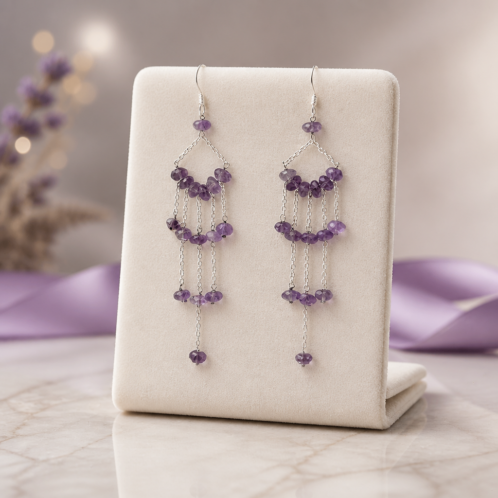 Amethyst Earrings • Rondelle Bead Chandelier Drops — Club925 Archive product photograph