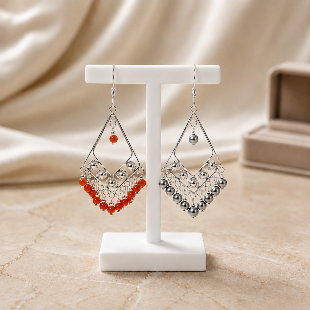 Carnelian Black Pearl Chandelier Earrings • 2-Pair Set — Club925 Archive product photograph
