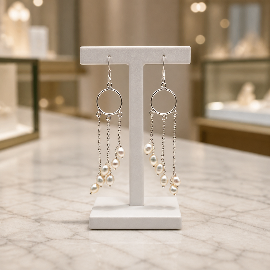 White Pearl Earrings • 3-Pair Minimalist Chandelier Set — Club925 Archive product photograph