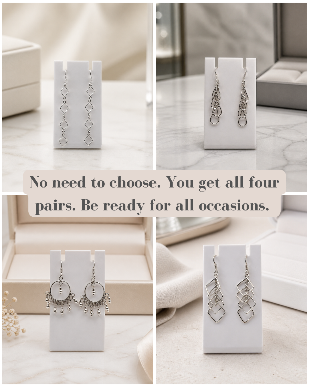Sterling Silver Geometric Earrings • 4-Pair Modernist Dangle Box Set — Club925 Archive product photograph