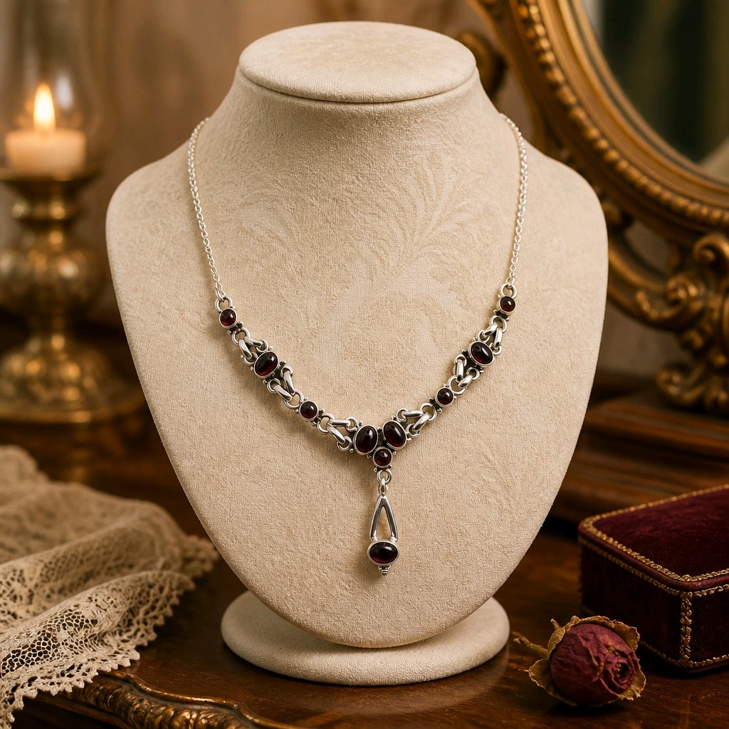 Garnet Bib Necklace • Victorian Y-Drop — Club925 Archive product photograph