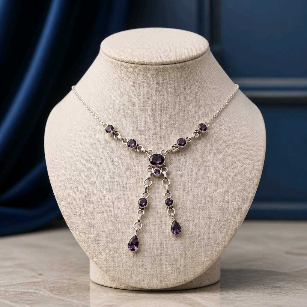 Amethyst Y-Necklace • Dramatic Double Dangle Festoon — Club925 Archive product photograph