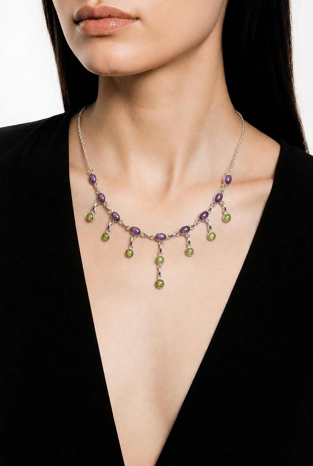 Suffragette Style Amethyst Peridot Necklace — Club925 Archive product photograph
