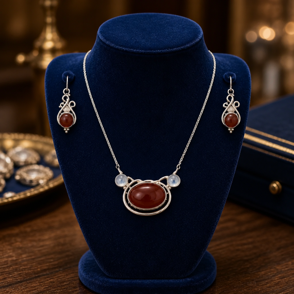 Carnelian & Moonstone Jewelry Set — Club925 Archive product photograph