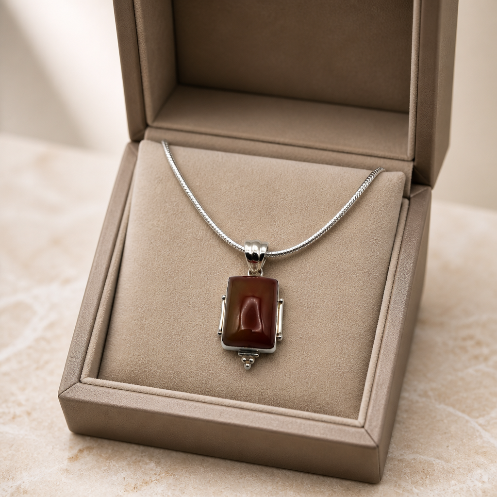 Carnelian Pendant Necklace • Rectangular Cabochon Snake Chain Set — Club925 Archive product photograph