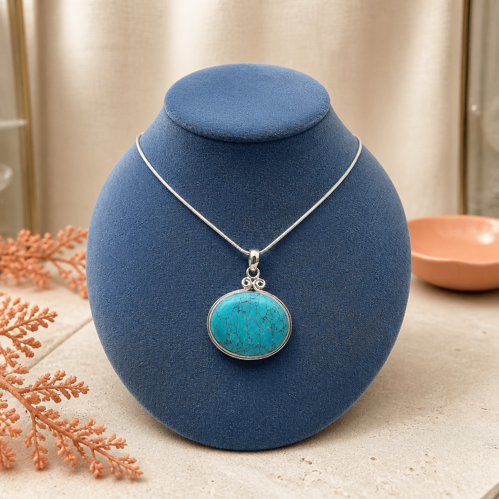 Turquoise Pendant Necklace • Snake Chain Set — Club925 Archive product photograph