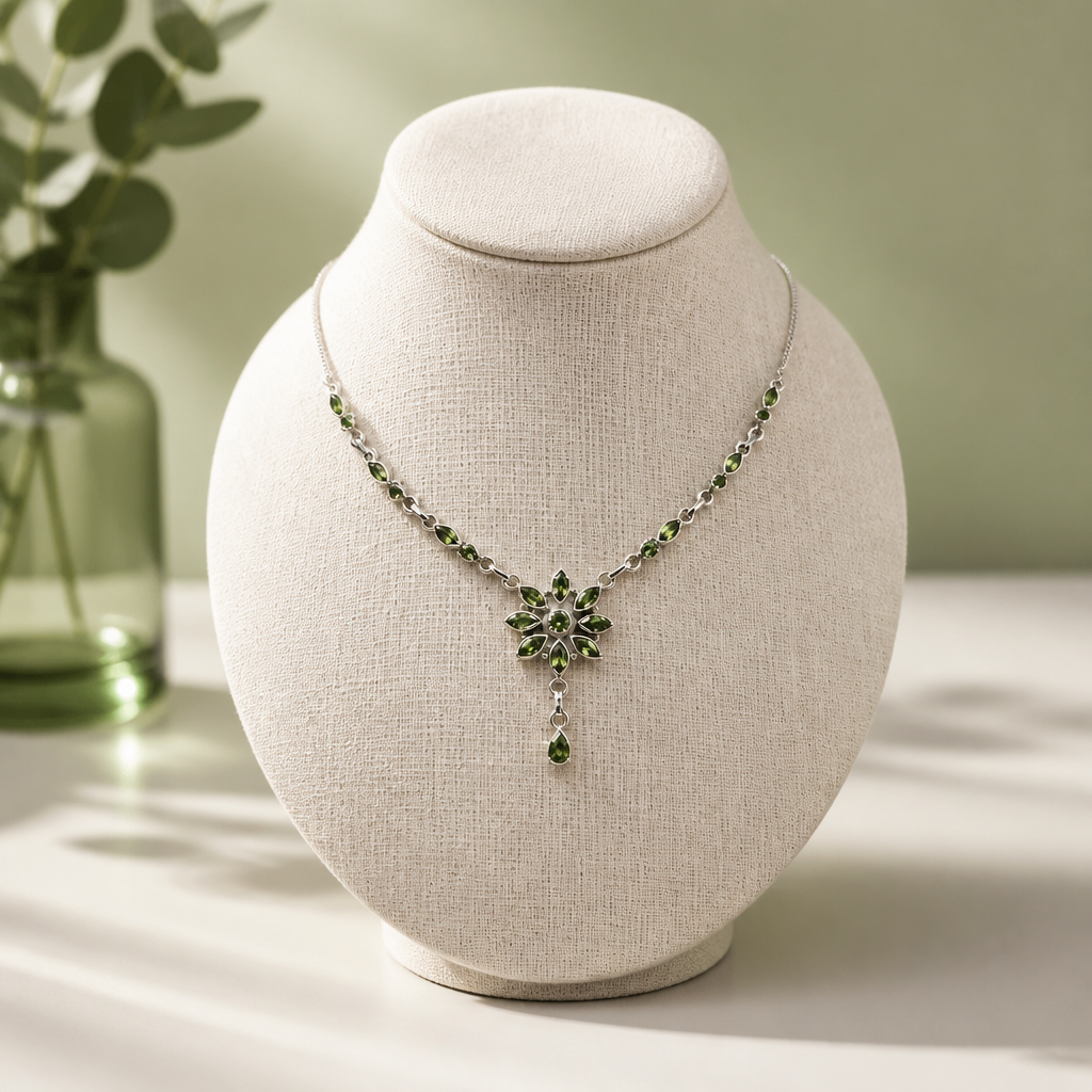 Peridot Necklace • Floral Cluster Station Drop — Club925 Archive product photograph