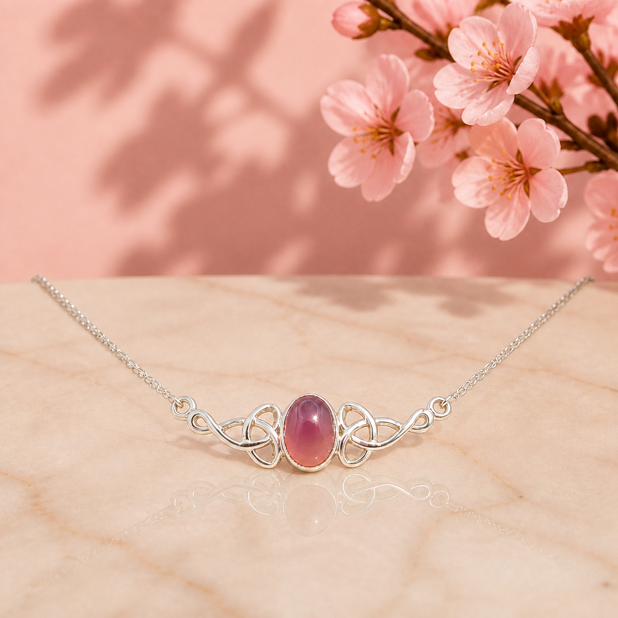 Celtic Pink Chalcedony Necklace — Club925 Archive product photograph