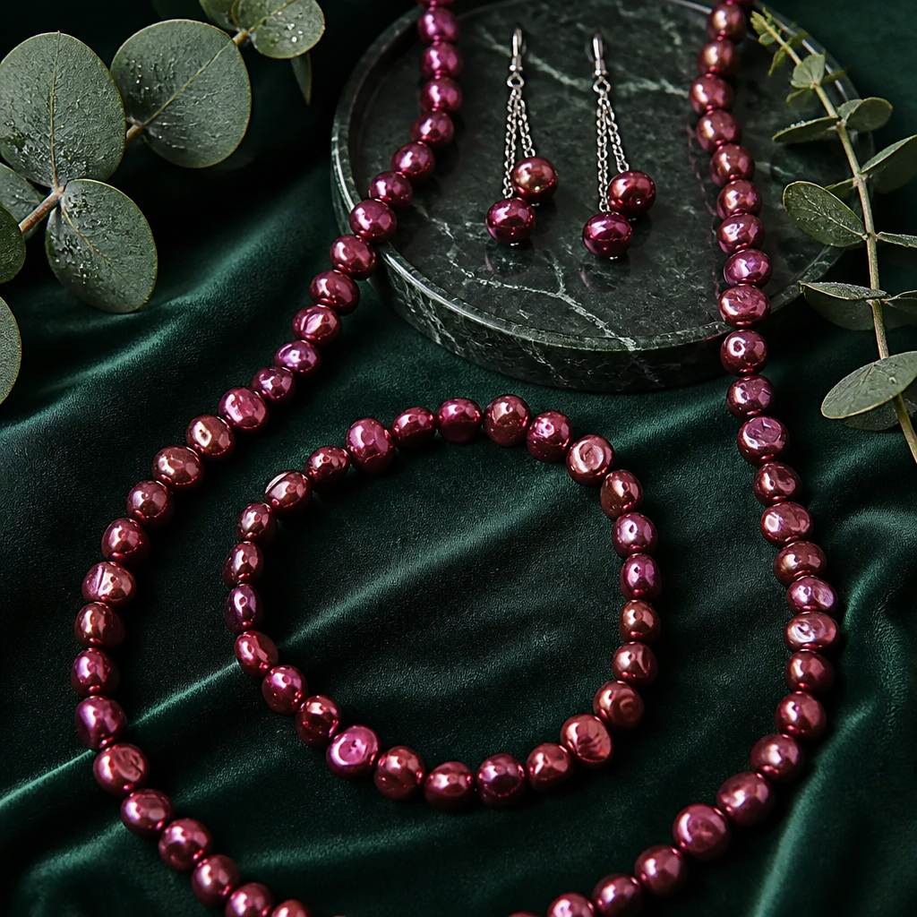 Cranberry Freshwater Pearls Set — Club925 Archive product photograph
