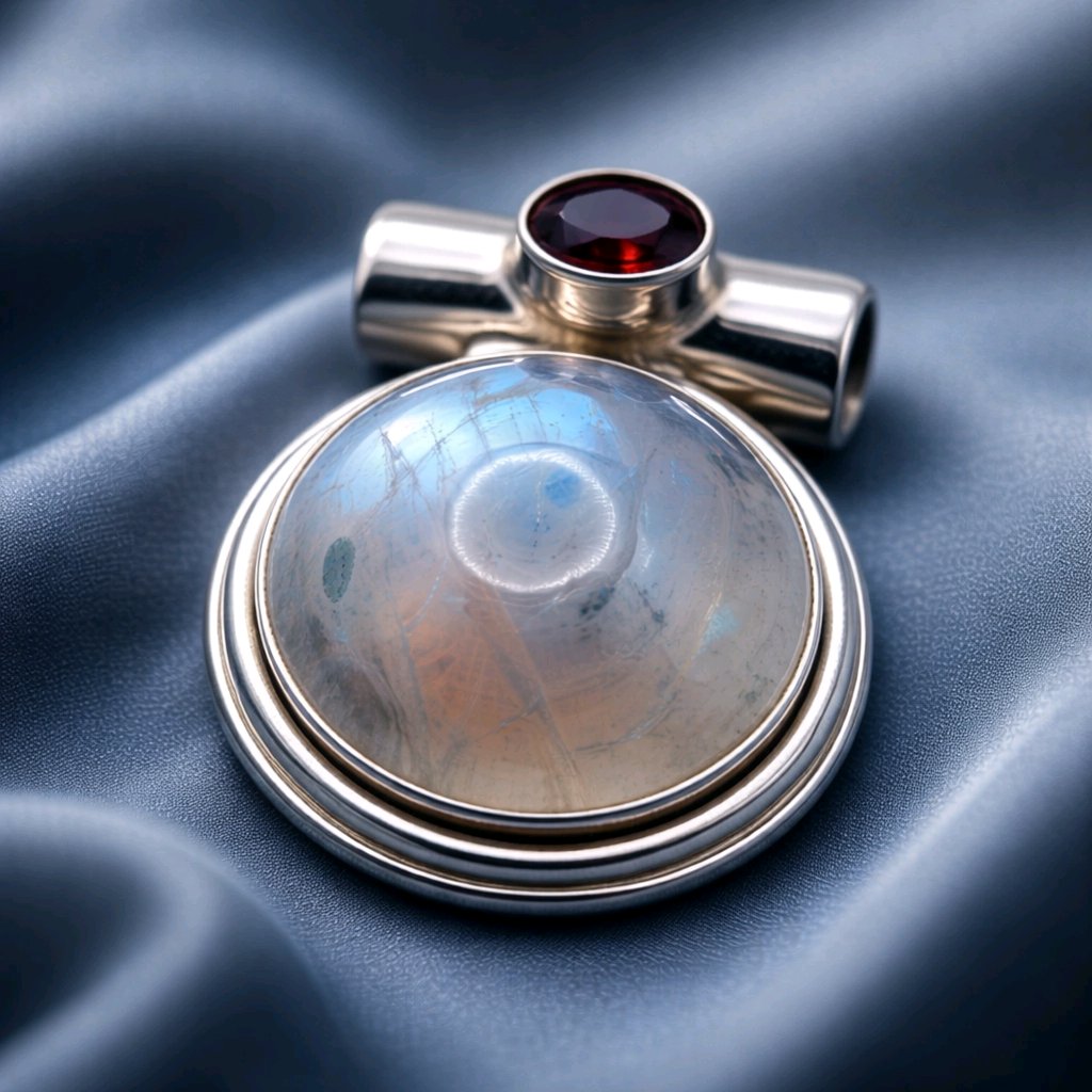 Rainbow Moonstone & Garnet Pendant — Club925 Archive product photograph
