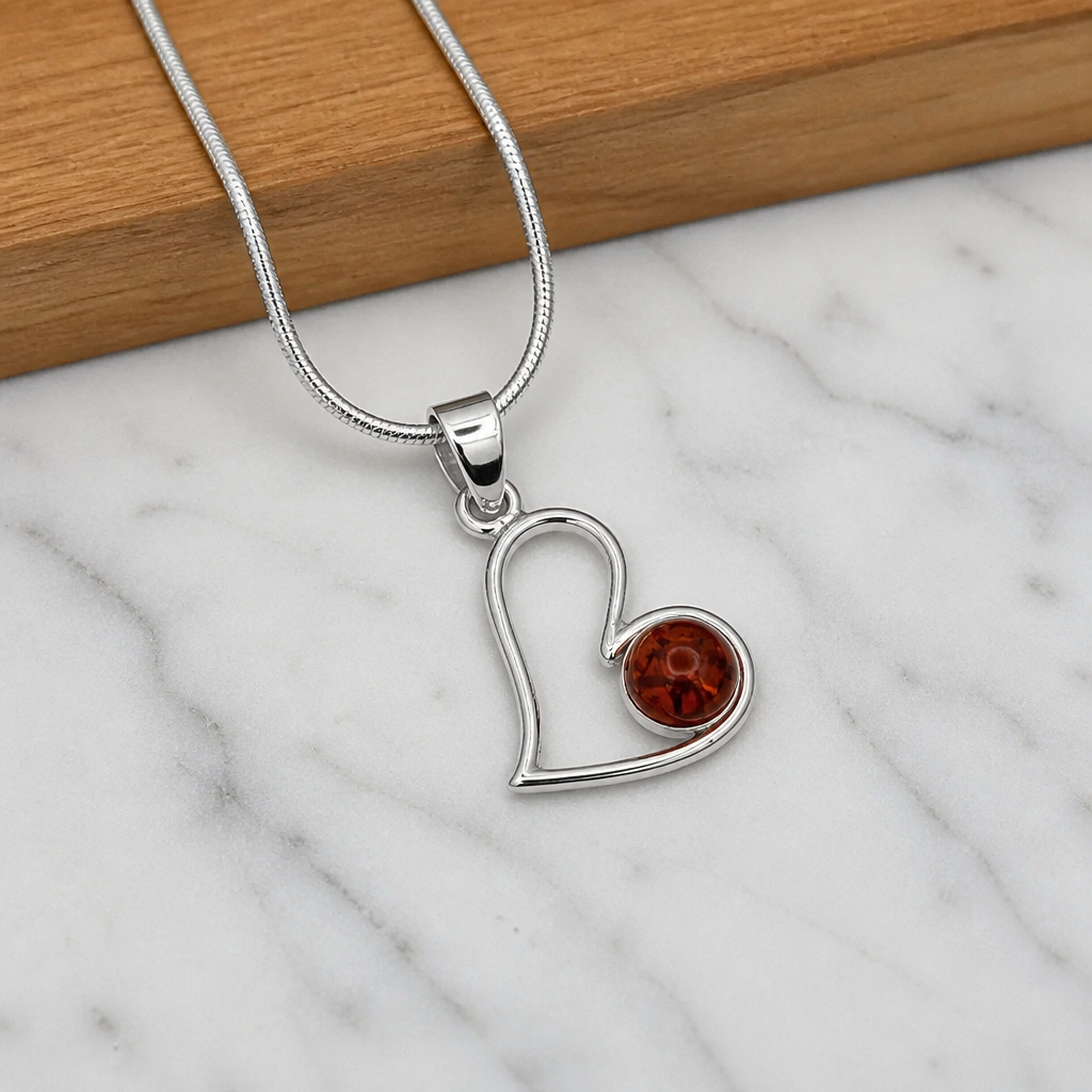 Asymmetrical Ribbon-Heart Amber Pendant — Club925 Archive product photograph