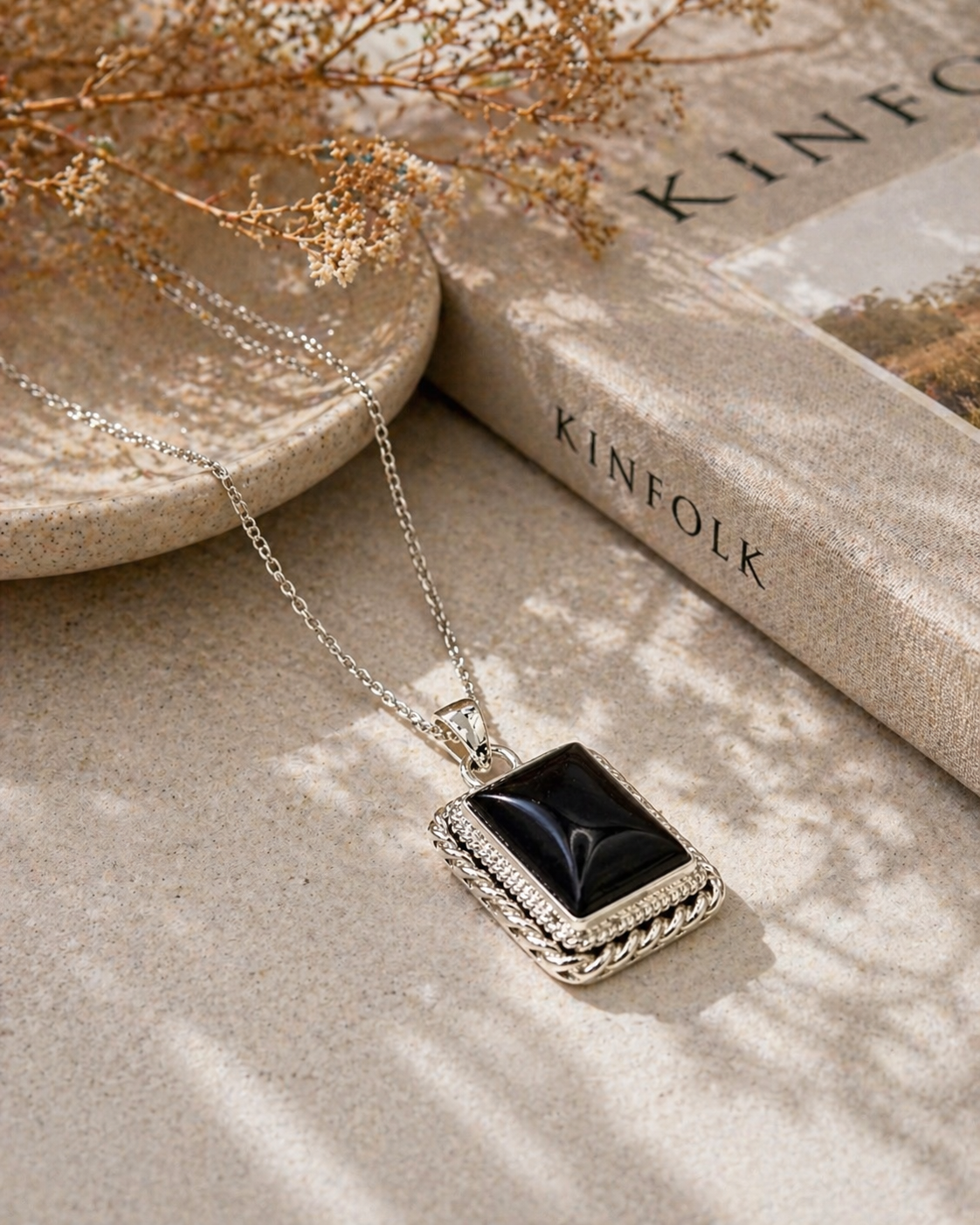 Black Onyx Pendant • Rectangle Braided Border — Club925 Archive product photograph